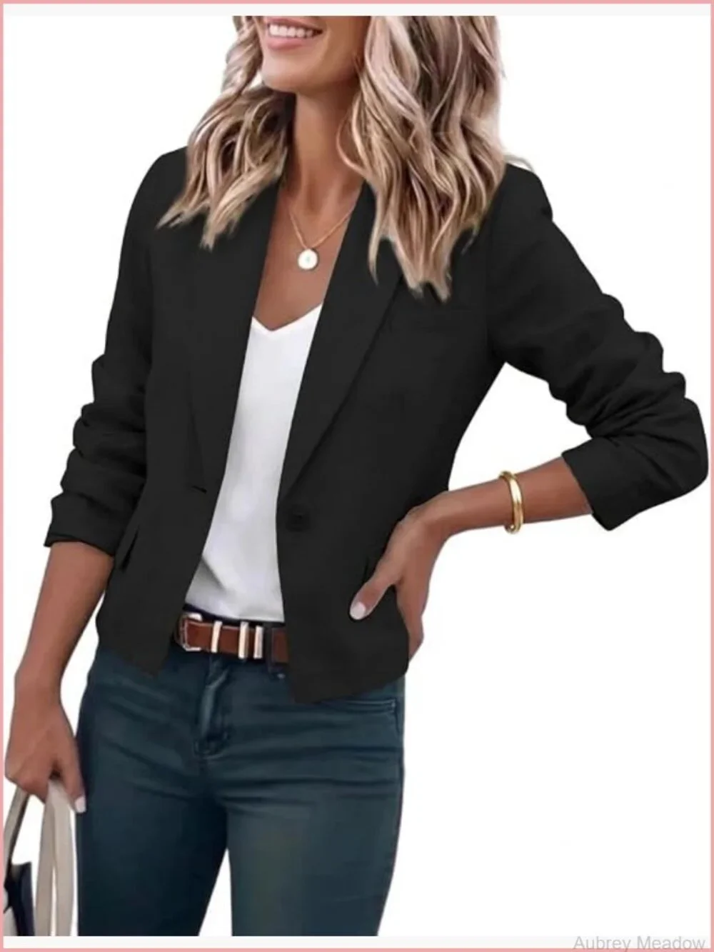 Cropped Linen Blazer Suit Jacket Lightweight Casual Business Office